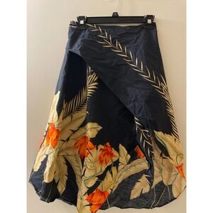 Resort Line Hawaii Wrap Skirt Floral Print Black Orange‎ One Size OS Beach
